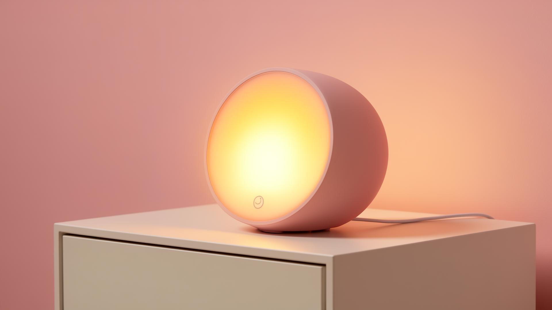 byte-zen Smart-Wecker mit warmem Sonnenaufgang-Licht auf Nachttisch
